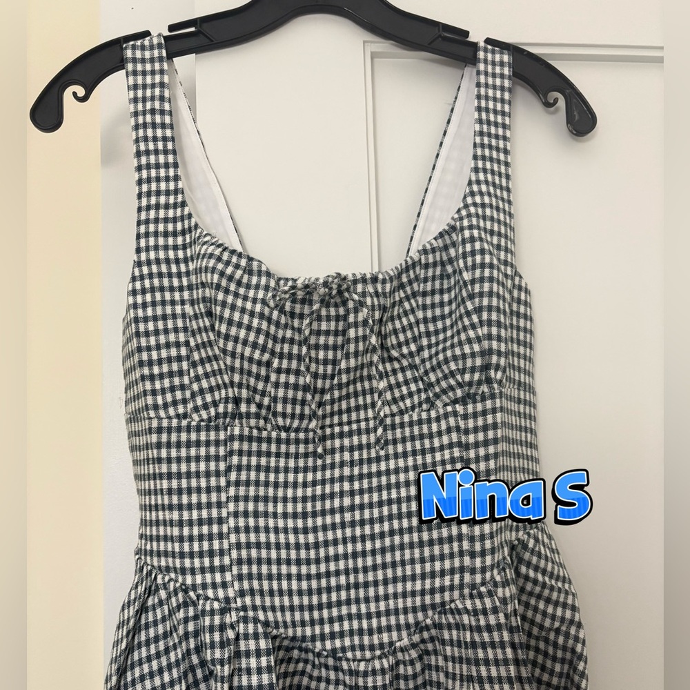 Reformation Blue and White Gingham Midi Dress - Picture 4 of 7
